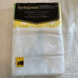 Vtg Springmaid Wondercale Set 2 Standard Pillowcase Yellow 1970s New Old Stock